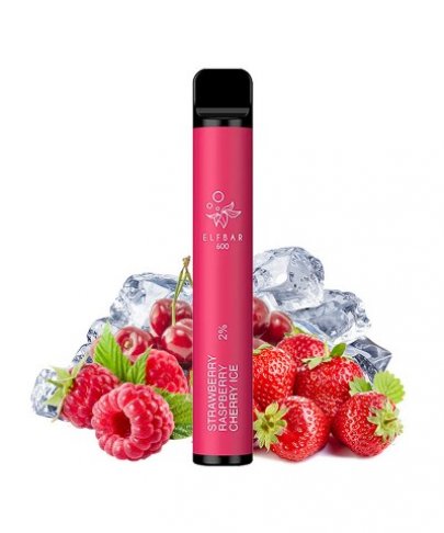Jednorázová elektronická cigareta Elf Bar 600 Strawberry Raspberry Cherry ICE 20mg